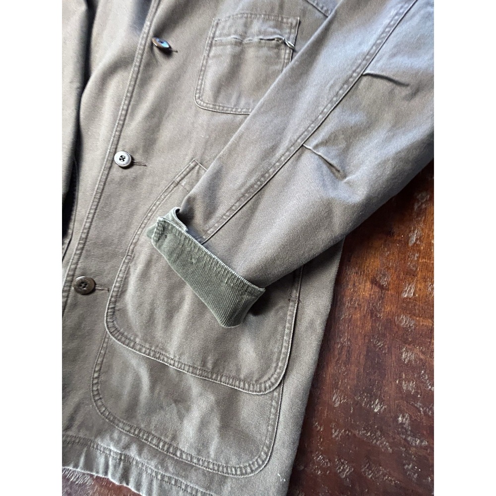L.L. Bean Canvas Barn Chore Jacket Olive Green Corduroy Collar Flannel Lined - Picture 7 of 11